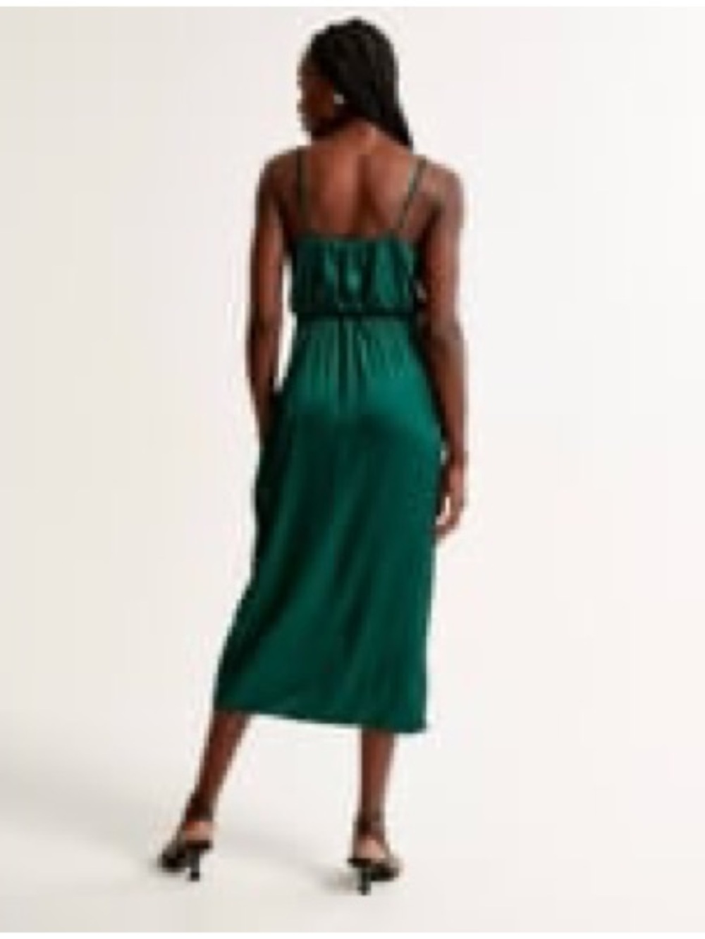 Abercrombie & Fitch Deep Emerald Satin Wrap Midi Dress - Picture 4 of 11